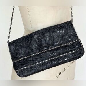 LAUREN MERKIN Blue Snakeskin Clutch/ Crossbody Purse with Zipper Details
